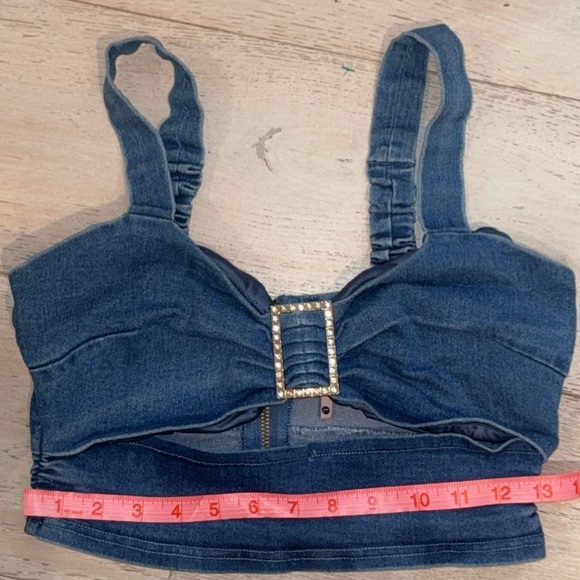 Y2K bling embellished buckle denim cut out Bustier Corset Cowgirl crop top large - Picture 6 of 8